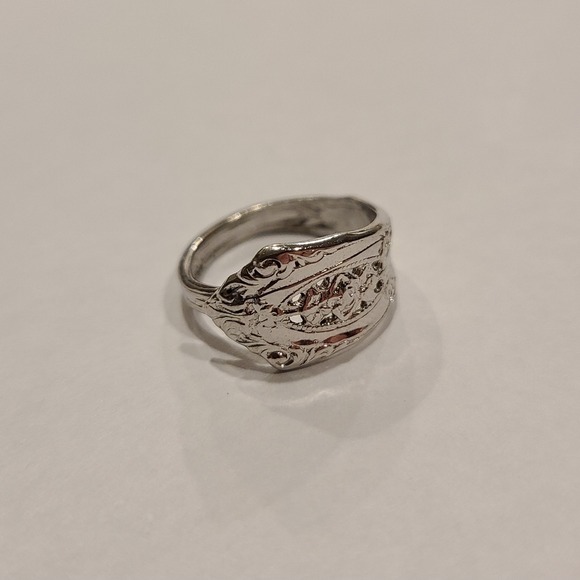 Vintage Sterling Silver 925 Spoon Ring Flower Floral Band Women Adjustable Size - Picture 2 of 6
